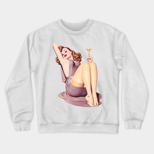 Pin-up girl drinking champagne Crewneck Sweatshirt by la chataigne qui vole ⭐⭐⭐⭐⭐